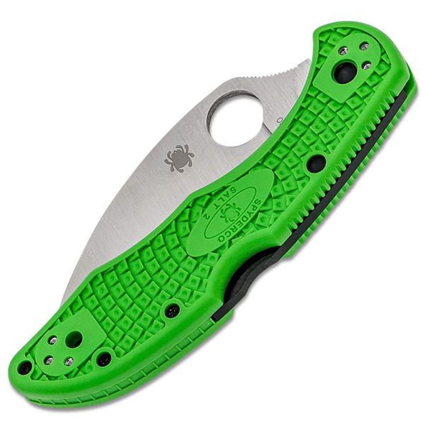 Складной нож Spyderco Salt 2 Wharncliffe Serrated сталь LC200N, рукоять Green FRN