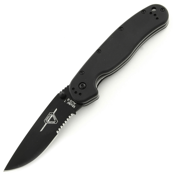Складной нож Ontario RAT-1 Black Serrated сталь AUS-8, рукоять Black GRN