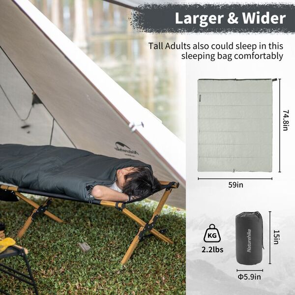 Спальный мешок NATUREHIKE F150 Envelop Cotton Grey