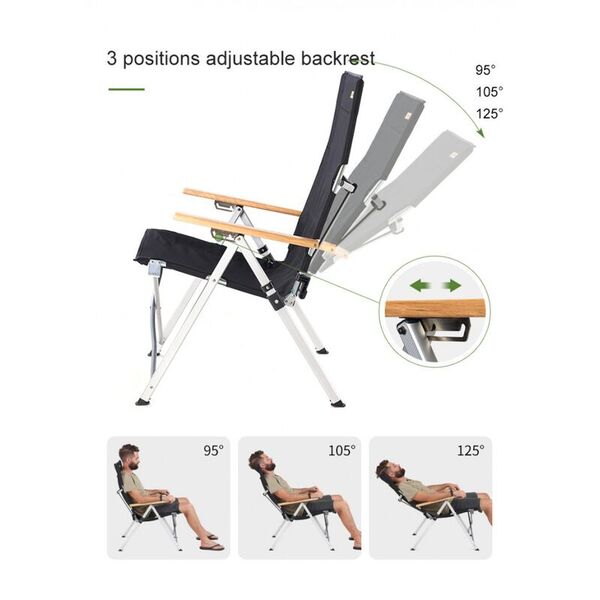 Стул складной с регулировкой наклона спинки NATUREHIKE Nightfall L06 Black