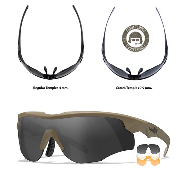 Тактические очки для стрельбы с баллистической защитой от осколков Wiley X Rogue Comm Matte Tan (Clear-Grey-Rust)