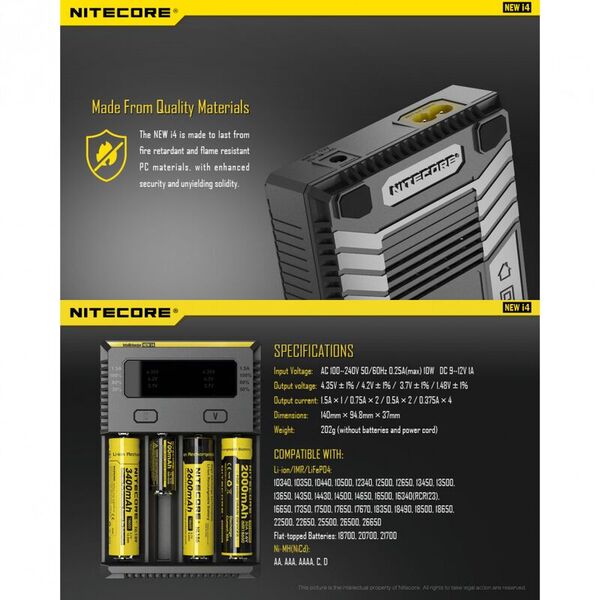 Зарядное устройство NITECORE NEW i4 (18650/16340 автоматическое определение)