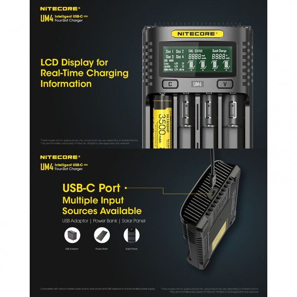 Зарядное устройство на 4 аккумулятора NITECORE UM4 (18650/16340 автоматическое определение)