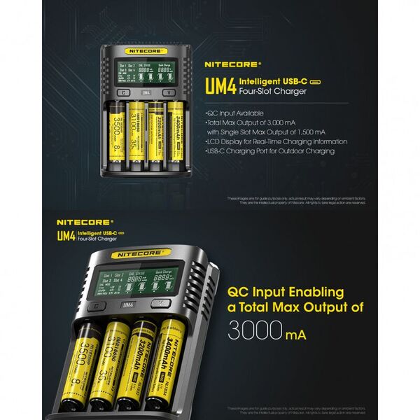 Зарядное устройство на 4 аккумулятора NITECORE UM4 (18650/16340 автоматическое определение)