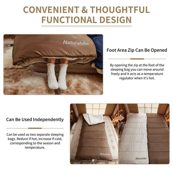 Спальный мешок NATUREHIKE Thermal Cotton, трехслойный, 90х210см, коричневый