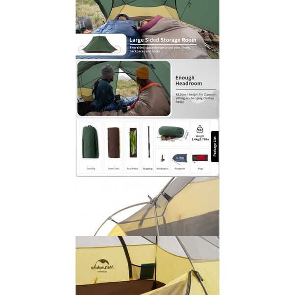 Палатка NATUREHIKE Star River 2 Ultralight, 2 местная, зеленая