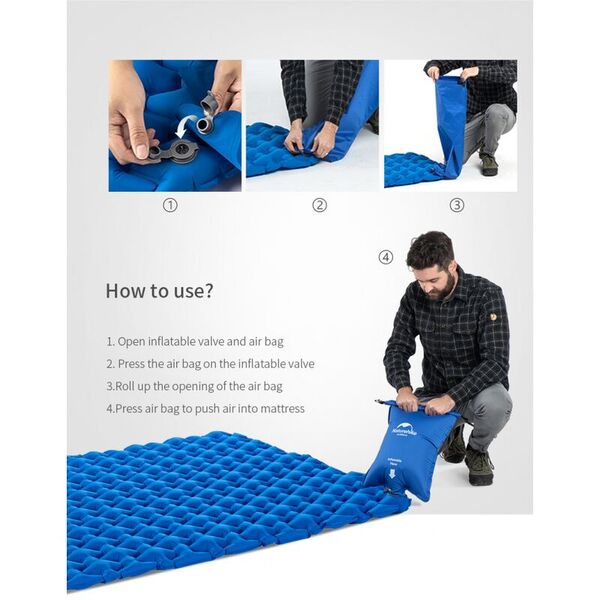 Коврик надувной NATUREHIKE FC11, 2 местный 200х120х6.5см, голубой