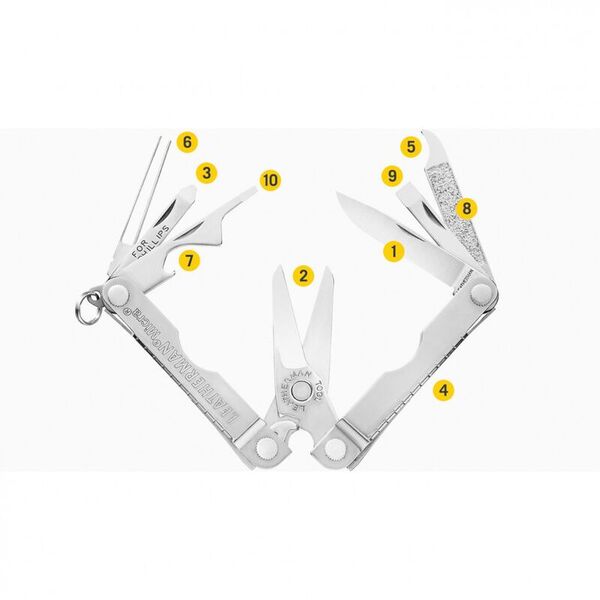 Компактный брелок-мультитул с ножницами LEATHERMAN Micra Stainless 10 инстр. (Multi-Tool)