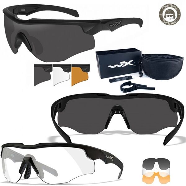 Тактические очки для стрельбы с баллистической защитой от осколков Wiley X Rogue Comm Matte Black (Clear-Grey-Rust)