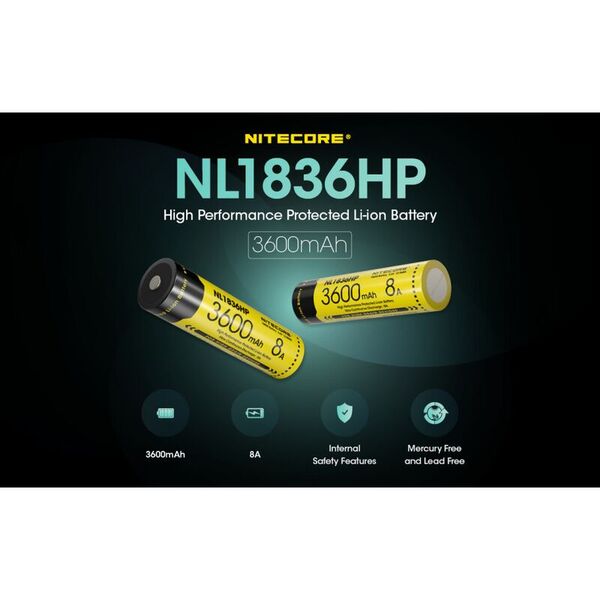 Аккумулятор NITECORE с защитой NL1836HP (18650 3.6v 3600mAh Li-ion 3.6v 8A)