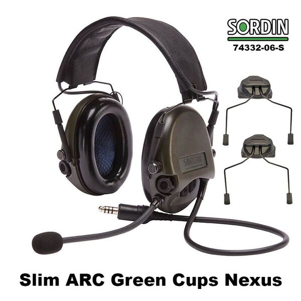 Активная гарнитура Sordin Supreme MIL CC Slim Green для раций с кнопками Push-To-Talk