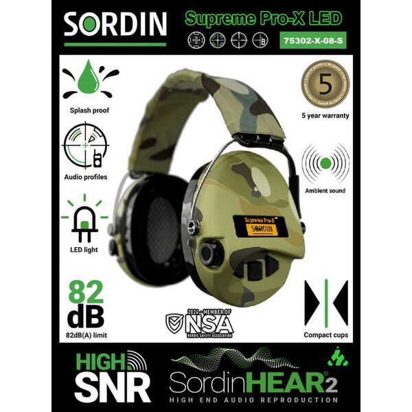 Камуфляжные активные наушники Sordin Supreme Pro-X Led Camo