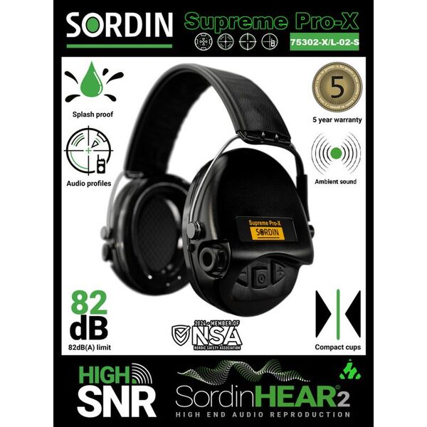 Активные наушники для стрельбы и охоты Sordin Supreme Pro-X Black Leather