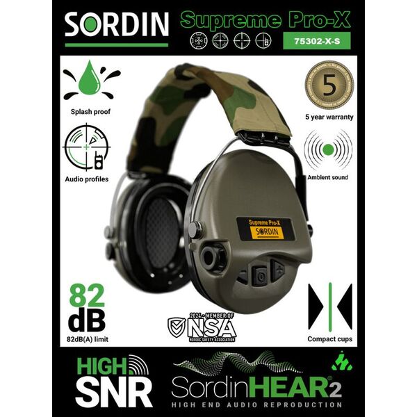 Активные наушники для стрельбы и охоты Sordin Supreme Pro-X