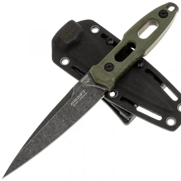 Тактический нож НОКС Кондор-Т blackwash сталь D2, рукоять Green G10