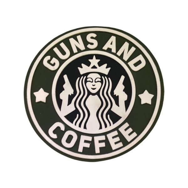 ПАТЧ ПВХ "GUNS AND COFFEE" (79Х79 ММ) / ОЛИВА /