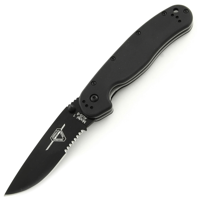 Складной нож Ontario RAT-1 Black Serrated сталь AUS-8, рукоять Black GRN