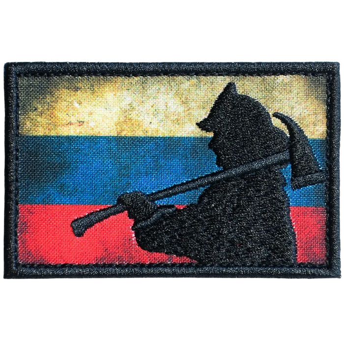 Нашивка, патч "Силуэт пожарного на фоне триколора" тактическая с липучкой
