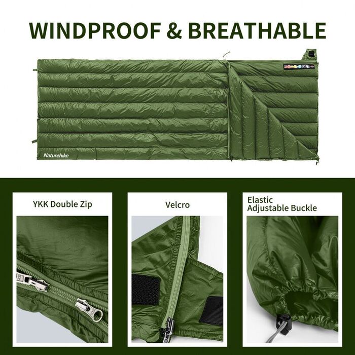 Спальный мешок NATUREHIKE Cicada Wing CW295 Green (утиный пух)