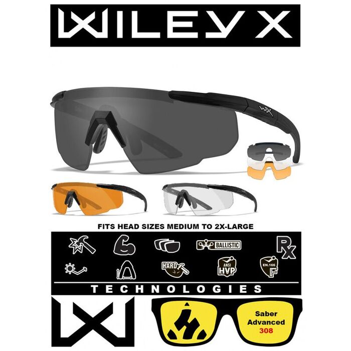 Тактические очки для стрельбы с баллистической защитой WILEYX Saber Advanced Matte Black (Clear-Grey-Rust)