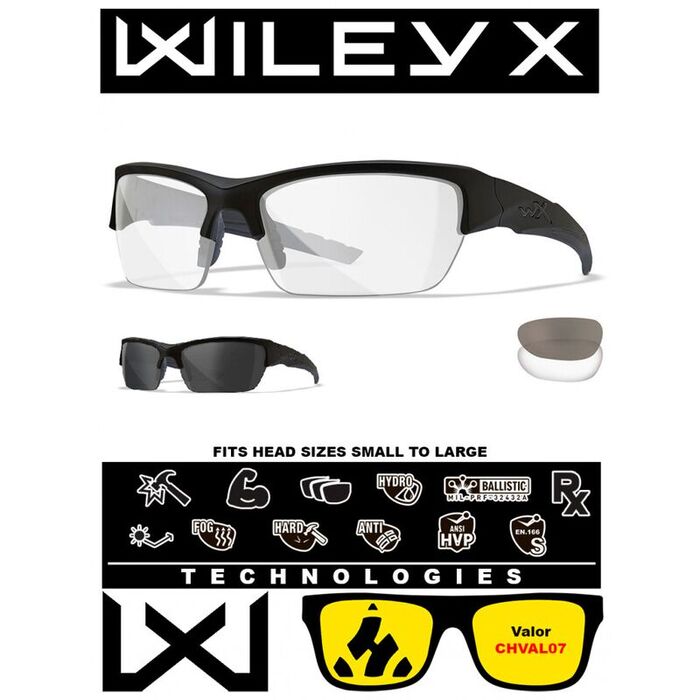 Баллистические очки для тактической стрельбы Wiley X Valor Matte Black (Clear-Grey)