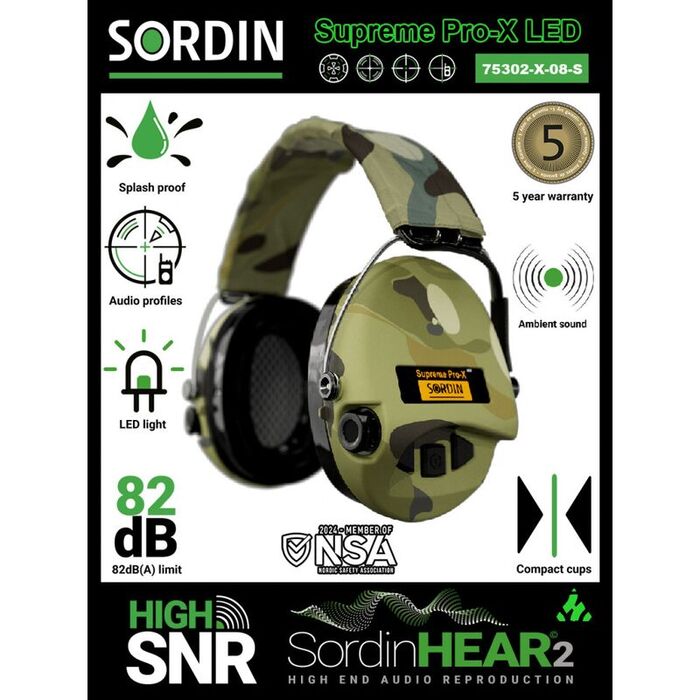 Камуфляжные активные наушники Sordin Supreme Pro-X Led Camo