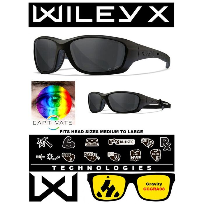 Баллистические очки с поляризацией и защитой от осколков Wiley X Gravity Matte Black (CAPTIVATE Polarized Grey)