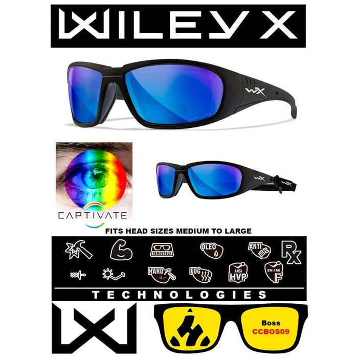 Поляризационные очки Wiley X Boss Matte Black (CAPTIVATE Polarized Blue Mirror)
