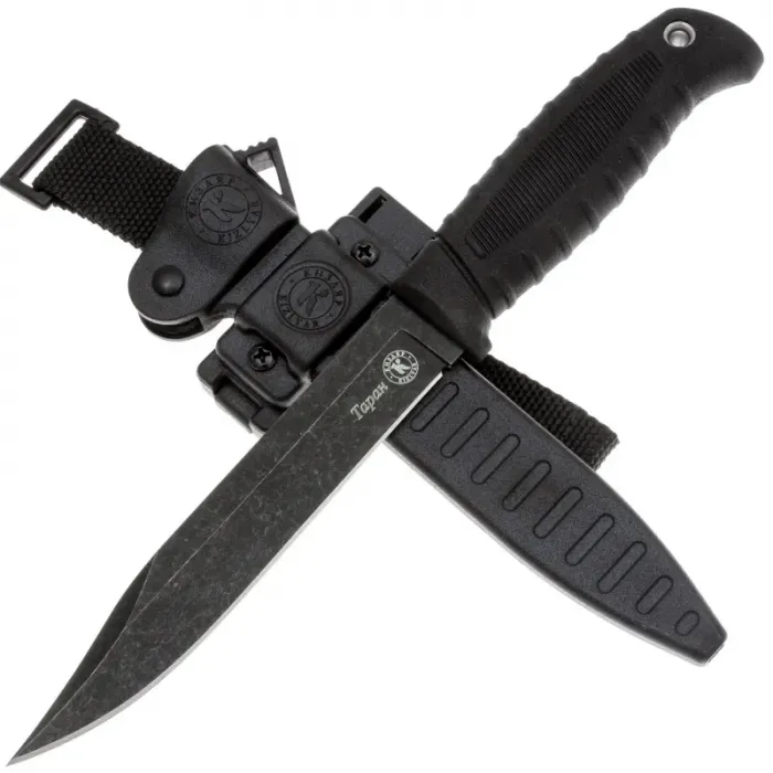 Туристический нож Кизляр Таран сталь AUS-8 черный, рукоять эластрон Черный/ножны АБС