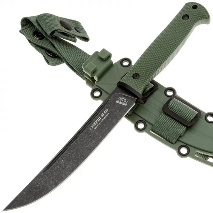 Тактический нож НОКС Смерш М Blackwash сталь AUS-8, рукоять зеленая резина