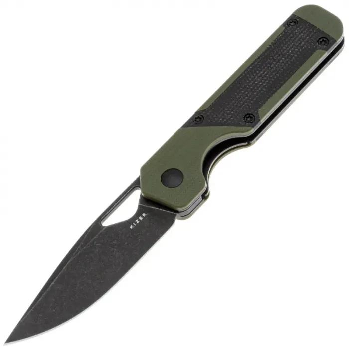 Складной нож Kizer Mini Militaw black сталь Nitro-V, рукоять Green G10/Black Micarta