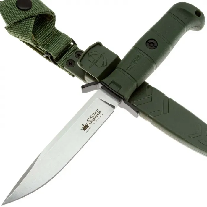 Тактический нож Kizlyar Supreme Combat Stonweash сталь AUS-10Co, рукоять Olive Kraton