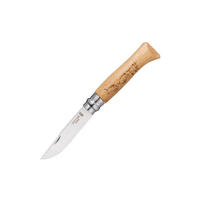 Нож Opinel №8 Animalia, нержавеющая сталь, рукоять дуб, гравировка кабан, 001624