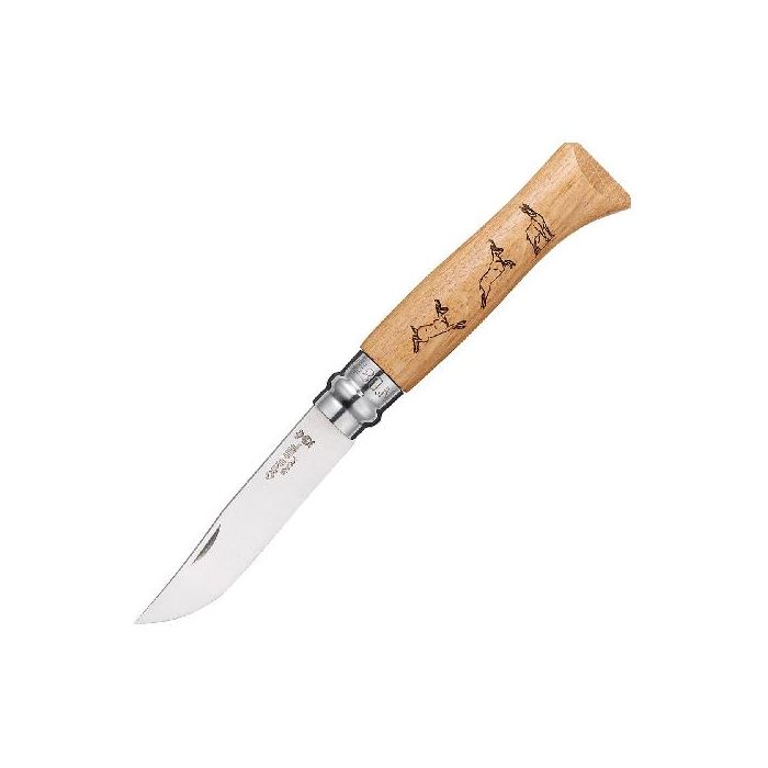 Нож Opinel №8 Animalia, нержавеющая сталь, рукоять дуб, гравировка серна, 001621