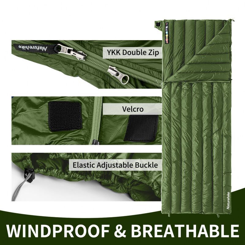 Спальный мешок NATUREHIKE Cicada Wing CW295 Green (утиный пух)