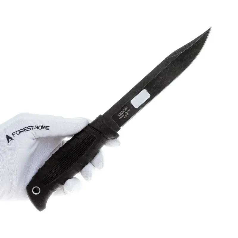 Туристический нож Кизляр Таран сталь AUS-8 черный, рукоять эластрон Черный/ножны АБС