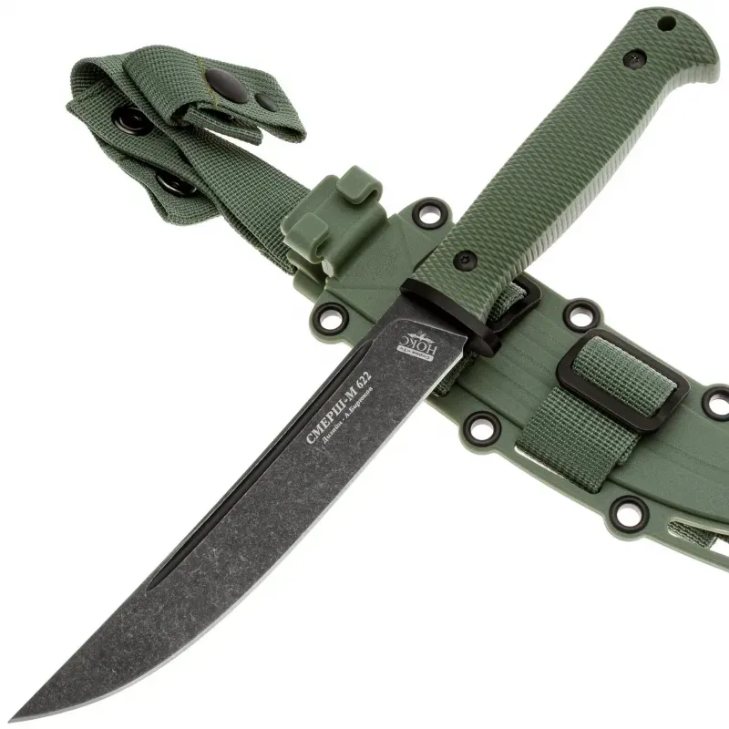 Тактический нож НОКС Смерш М Blackwash сталь AUS-8, рукоять зеленая резина