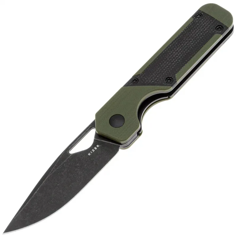 Складной нож Kizer Mini Militaw black сталь Nitro-V, рукоять Green G10/Black Micarta