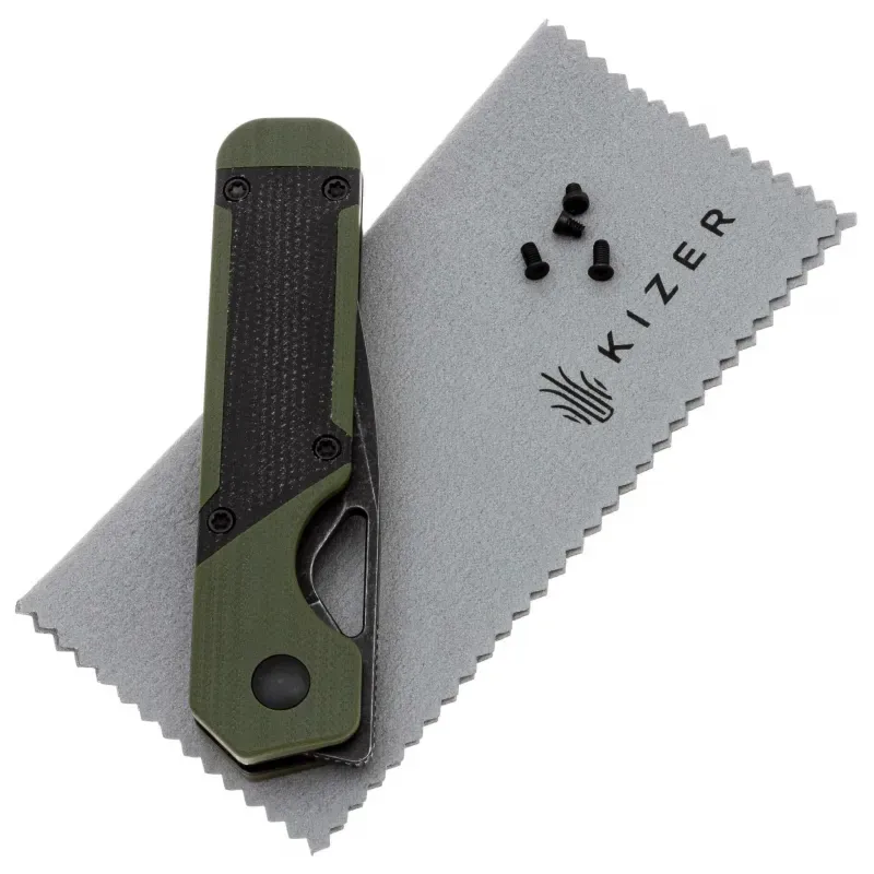 Складной нож Kizer Mini Militaw black сталь Nitro-V, рукоять Green G10/Black Micarta