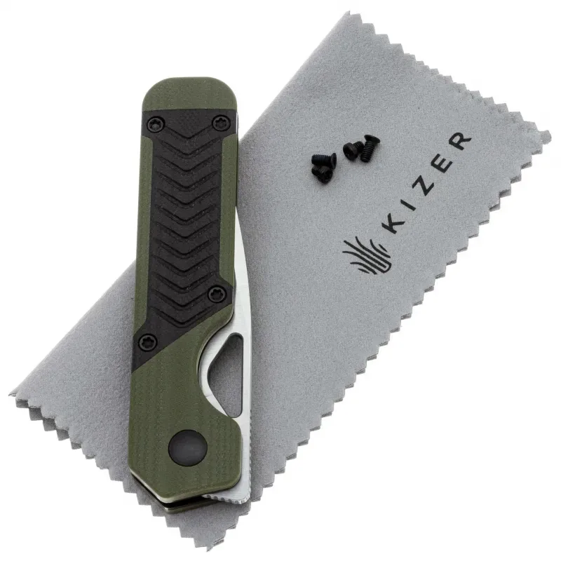 Складной нож Kizer Mini Militaw сталь Nitro-V, рукоять Green G10/Black Geometric Pattern G10
