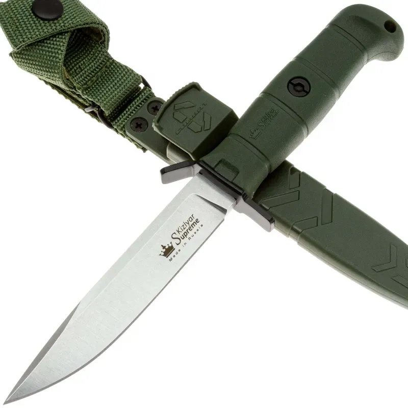 Тактический нож Kizlyar Supreme Combat Stonweash сталь AUS-10Co, рукоять Olive Kraton