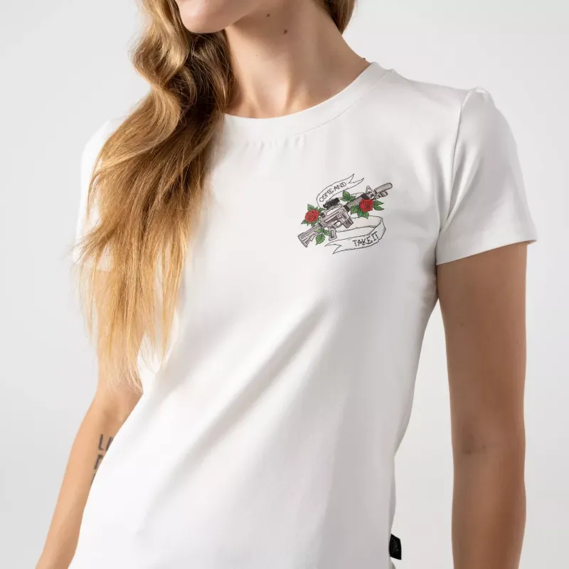 Женская облегающая футболка (Приходите и забирайте) (Women's T-shirt Slim (Come and take it))