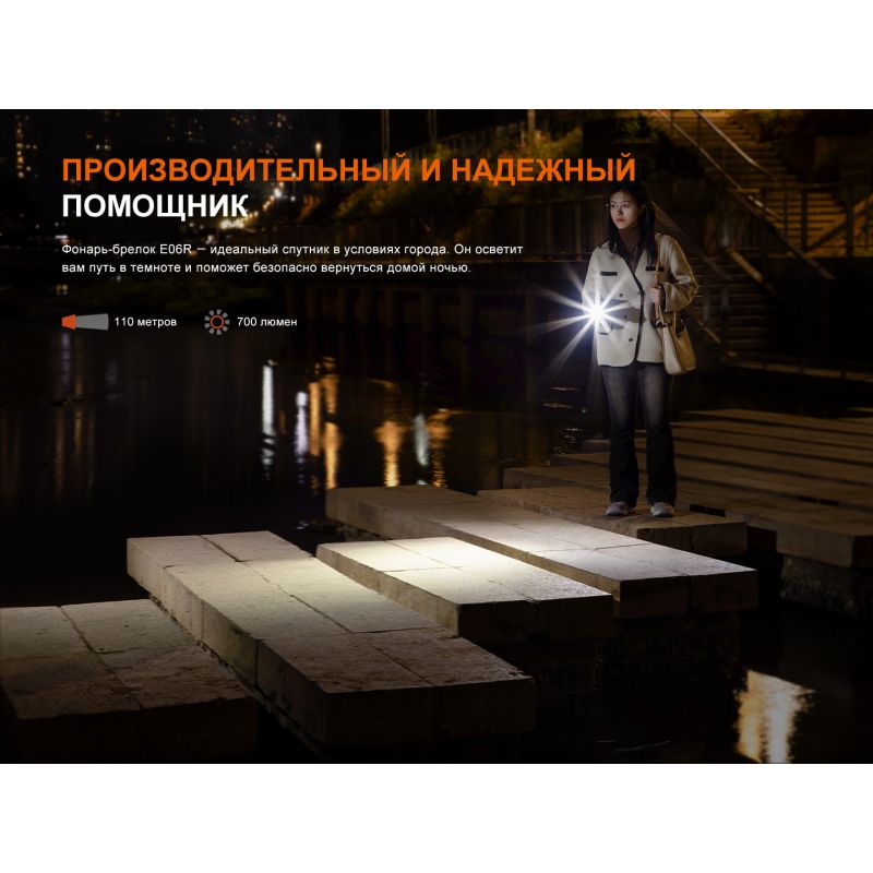 Фонарь-брелок Fenix E06R белый