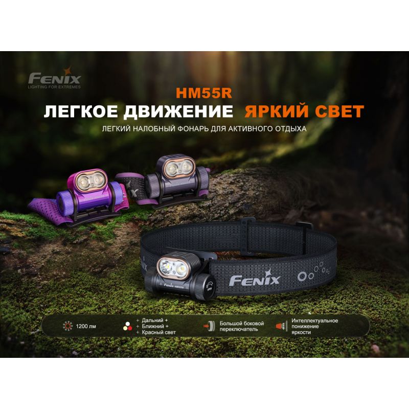 Фонарь Fenix налобный HM55Rbk черный 1200 люмен
