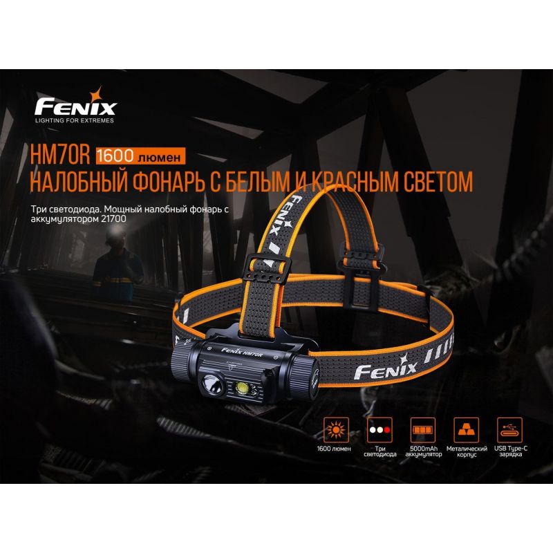 Фонарь Fenix налобный HM70R 1600 люмен