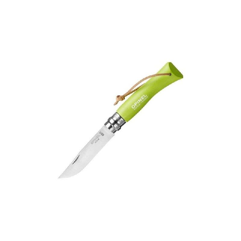 Нож Opinel №7 Trekking, нержавеющая сталь, кожаный темляк, светло-зеленый, 001442