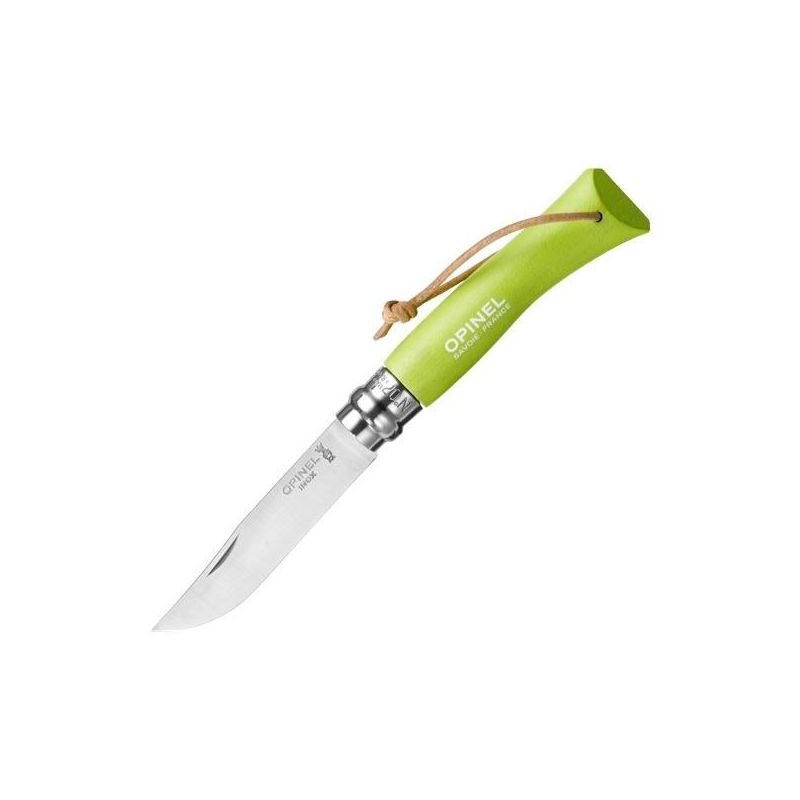 Нож Opinel №7 Trekking, нержавеющая сталь, кожаный темляк, светло-зеленый, 001442