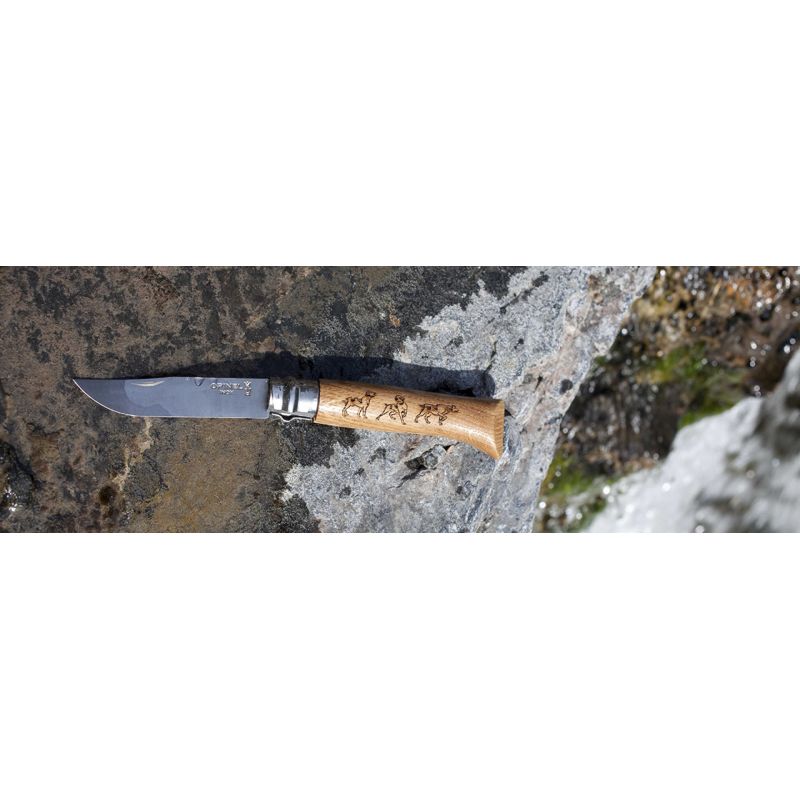 Нож Opinel №8 Animalia, нержавеющая сталь, рукоять дуб, гравировка серна, 001621