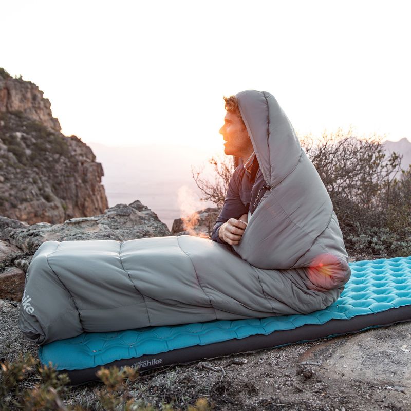 Спальный мешок Naturehike CNK2350WS023 MS300 с капюшоном, серый, молния слева